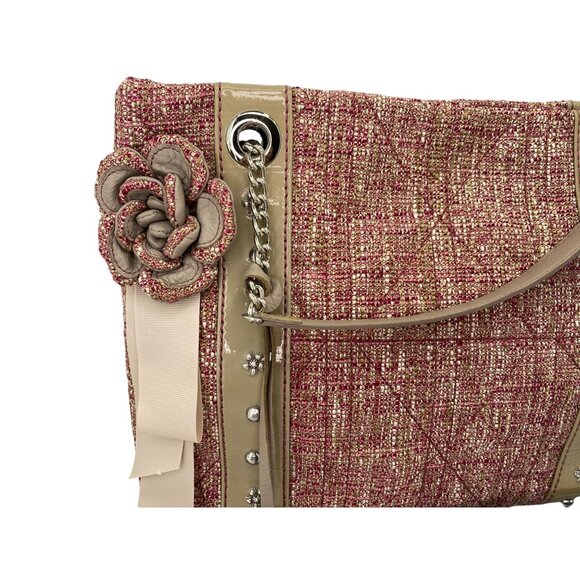 Brighton Josette Pink Tweed & Faux Leather Shoulder Bag With Flower Accent - Picture 2 of 9